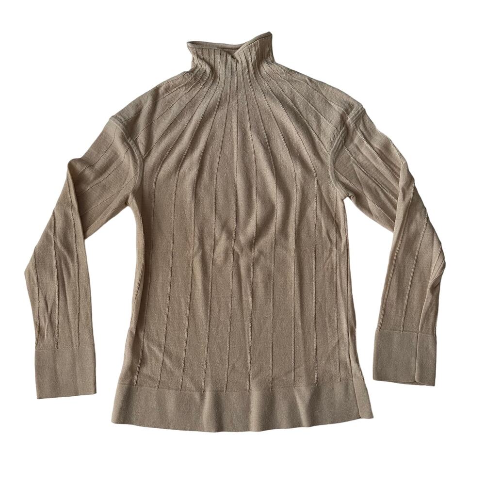 COS Wool Blend Lightweight Knit Seamed Mock Neck Blush Cream Long Sleeve Shirt S